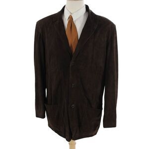Gallotti Men Real Leather Brown Blazer Collared Button Classic Size 54